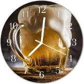 Tulup Glasuhr Wanduhr Küchenuhr Echt-Glas 30fi cm Bier gelb