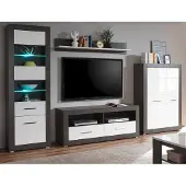 Furn.Design Wohnwand "Briard" in weiß Hochglanz und grau Stone Wohnkombination 4-teilig