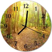 Tulup Glasuhr Wanduhr Küchenuhr Echt-Glas 30fi cm Wald Weg mehrfarbig