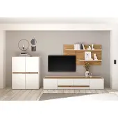 Empinio24 Wohnwand 340 cm weiss + Eiche 3-teilig Nr 16 BOSTON + Beleuchtung