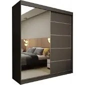 Masseno Schiebetürenschrank MIRELLA 200 cm Kleiderschrank Schlafzimmer Schrank 2-türig mit Spiegel Grau