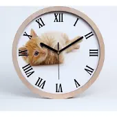 Tulup Holzuhr 30fi cm wanduhr - schwarze Spitzen - rote Katze