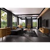 Lomadox Wohnzimmer Set 5-teilig in Eiche massiv geölt, KABALA-165