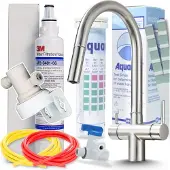 ARI SLENDER 3-Wege Küchenarmatur mit 3M Wasserfilter, Ausziehbar, 360° Drehbar, Messing, Spültischarmatur für gefiltertes Trinkwasser, Inox