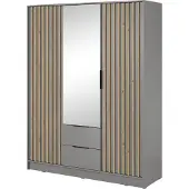 Masseno Drehtürenschrank NELIANA 155 cm Kleiderschrank Schlafzimmer Schrank 3-türig mit Spiegel Grau