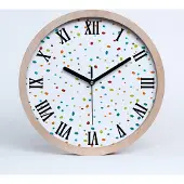 Tulup Holzuhr 30fi cm wanduhr - schwarze Spitzen - farbige Punkte