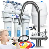 ARI Wasserfilter Set RO7 mit 3-Wege Küchenarmatur Slender Grafit, 7-stufige Filtration, Mineralisierung, Osmoseanlage