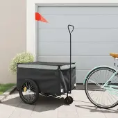 vidaXL Fahrradanhänger Schwarz und Grau 45 kg Eisen - Fahrradanhänger 94112