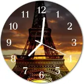 Tulup Glasuhr Wanduhr Küchenuhr Echt-Glas 30fi cm Eiffelturm Paris mehrfarbig