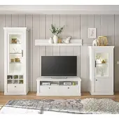 Lomadox Wohnwand in Pinie weiß mit LED-Beleuchtung, 4-teilig, Landhaus-Stil - RAPLA-61
