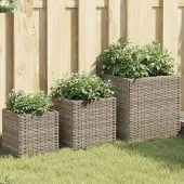 vidaXL Langlebige Pflanzkübel 3 Stk. Grau Poly Rattan Pflanzkübel Möbel2440333