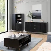 Lomadox Wohnmöbel Set matt schwarz NADOR-132 modern 3-teilig