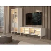 Meble Laski Wohnwand Lumi Kaschmir | Wohnzimmer Set mit TV-Lowboard & Vitrine
