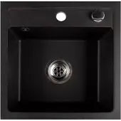 QLS Spülbecken 44x44 cm Granit mit Siphon Bella Schwarz Metallic 1-Becken 11184