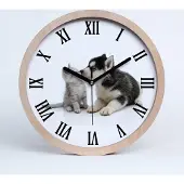 Tulup Holzuhr 25fi cm wanduhr - schwarze Spitzen - Hund und Katze