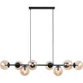 Light11 HOME Siena Schwarze Hängelampe 8 Flache Honigfarbige Lampenschirme E14