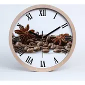 Tulup Holzuhr 25fi cm wanduhr - schwarze Spitzen - Kaffeebohnen Zimt