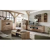 Lomadox Wohnzimmer Komplett Set mit Beleuchtung BURNHAM-36 in Eiche Nb. mit graphit