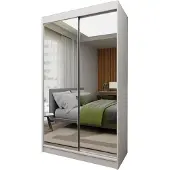 Masseno Schiebetürenschrank BELLINA 120 cm Kleiderschrank Schlafzimmer Schrank 2-türig mit Spiegel Weiß