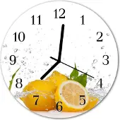 Tulup Glasuhr Wanduhr Küchenuhr Echt-Glas 30fi cm Zitronen gelb