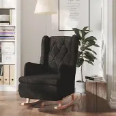 vidaXL Möbel Schaukelsessel mit Kautschukholz-Beinen Schwarz Stoff - Fernseh- & Relaxsessel 329407