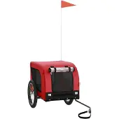 Syfax Hunde Fahrradanhänger, Haustier Transportwagen, Oxford-Gewebe & Eisen, PVC-Fenster, 45 kg Tragkraft, 124x65x66 cm, Rot Schwarz