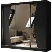 Masseno Schiebetürenschrank VOCE 240 cm Kleiderschrank Schlafzimmer Schrank 3-türig mit Spiegel Schwarz