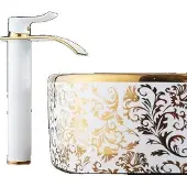 OEM Badezimmerarmatur, Gold-Finish, Wasserfall-Design, weiß n Gold t