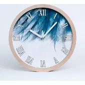 Tulup Holzuhr 30fi cm wanduhr - weiße Spitzen - blaue Federn