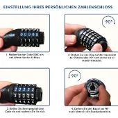 B2X Fahrradkettenschloss, 1,2 m, 5-stellige Zahlenkombination, schwarzer Stahl