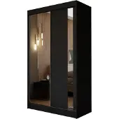 Masseno Schiebetürenschrank GRAZIA 120 cm Kleiderschrank Schlafzimmer Schrank 2-türig mit Spiegel Schwarz
