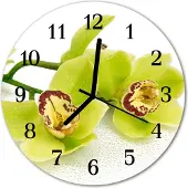 Tulup Glasuhr Wanduhr Küchenuhr Echt-Glas 30fi cm Orchidee grün