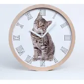 Tulup Holzuhr 30fi cm wanduhr - weiße Spitzen - stilvolle Katze