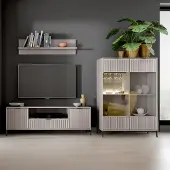 Lomadox Wohnwand Kaschmir beige LAURO-161 modern mit Rillenoptik 3-teilig