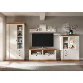 IMV Landhaus Wohnwand 356cm pinie weiß / wotan eiche Anbauwand Schrank