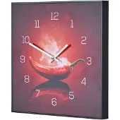 Levandeo Wanduhr 30x30cm Uhr PVC Rahmen Schwarz Küche Chili Peperoni Wandbild Wanddeko