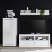 Lomadox TV Media Wohnwand Hochglanz weiß BALVE-61 mit Wandboard & Kommode BxHxT: 230x139x45cm
