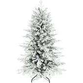 Youjia Künstlicher Weihnachtsbaum, 150cm Christbaum mit Schnee, 1162 Zweigen, klappbarem Metallständer