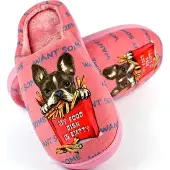 Permani Damen Hausschuhe Französische Pantoffeln Slipper Plüsch Bulldogge Rot Gr.36/37
