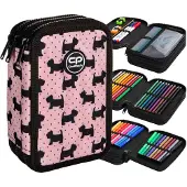CoolPack Federmappe Gefüllt Schüleretui Mäppchen 3 Fach für Mädchen rosa Hunde