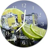 Tulup Glasuhr Wanduhr Küchenuhr Echt-Glas 30fi cm Zitrusfrüchte gelb