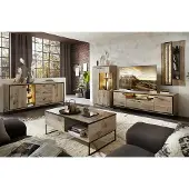 Lomadox Wohnmöbel Set mit Beleuchtung braun RINGSTED-55 in Eiche 5-teilig mit Couchtisch