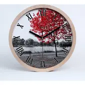 Tulup Holzuhr 30fi cm wanduhr - schwarze Spitzen - roter Baum