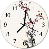 Tulup Glasuhr Wanduhr Küchenuhr Echt-Glas 30fi cm Blumen weiß