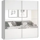Masseno Schiebetürenschrank BETTINA 221 cm Kleiderschrank Schlafzimmer Schrank 2-türig mit Spiegel Weiß
