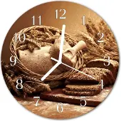 Tulup Glasuhr Wanduhr Küchenuhr Echt-Glas 30fi cm Brot Ähren braun