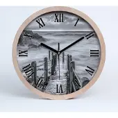 Tulup Holzuhr 30fi cm wanduhr - schwarze Spitzen - Weg am Meer
