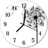 Tulup Glasuhr Wanduhr Küchenuhr Echt-Glas 30fi cm Pusteblume schwarz-weiß