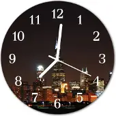 Tulup Glasuhr Wanduhr Küchenuhr Echt-Glas 30fi cm Skyline Nacht mehrfarbig