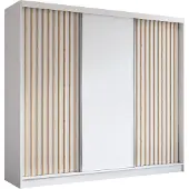 Masseno Schiebetürenschrank LAMELLO 240 cm Kleiderschrank Schlafzimmer Schrank 3-türig mit Lamellen Weiß